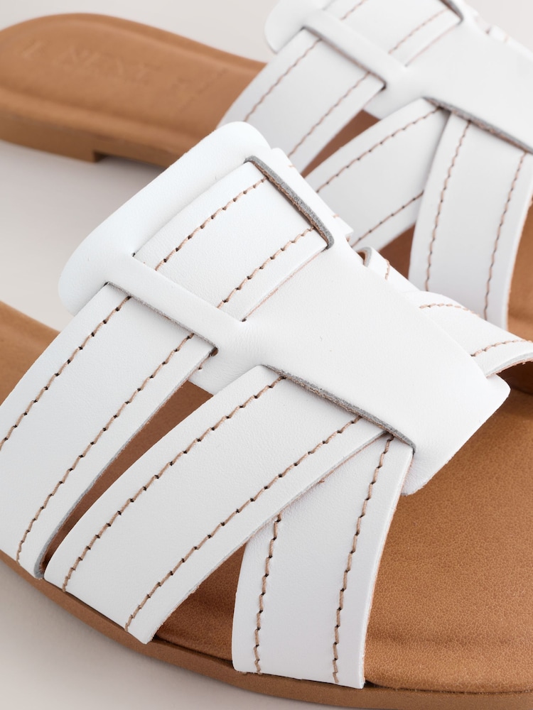 White Leather Extra Wide Fit Forever Comfort® Stitched Mule Sandals - Image 5 of 5 White Leather Extra Wide Fit Forever Comfort® Stitched Mule Sandals - Image 5 of 5