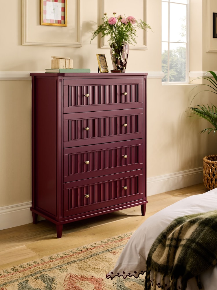 Nina Campbell Burgundy Red Willis Tall Chest of Drawers - Image 1 of 4
