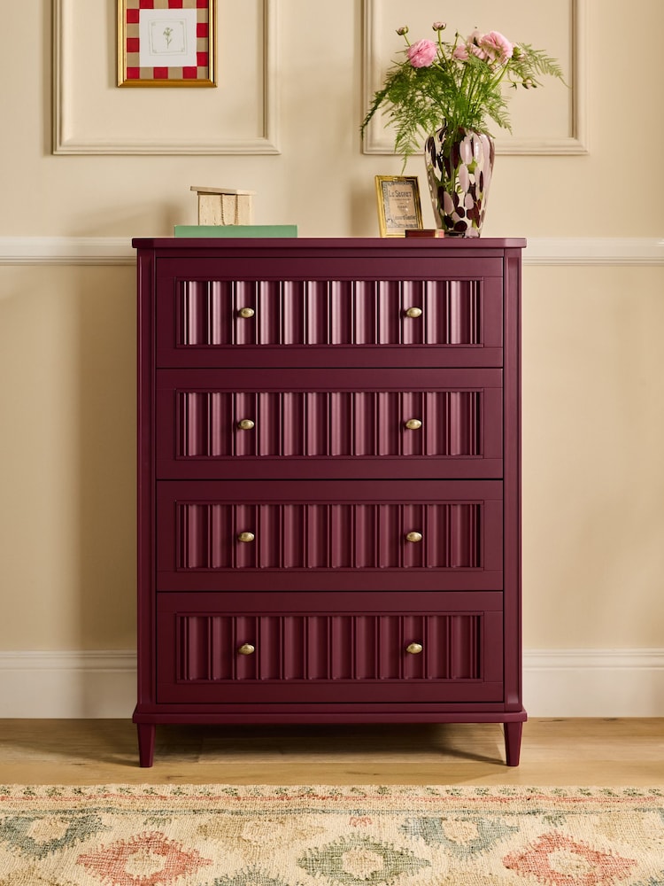Nina Campbell Burgundy Red Willis Tall Chest of Drawers - Image 2 of 4