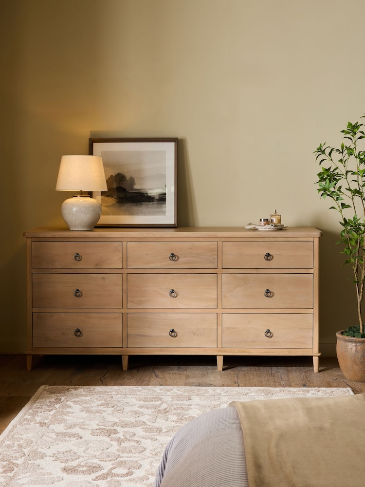 Light Natural Sadie Solid Mango Wood 9 Drawer Chest - Image 1 of 9