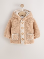 Caramel Borg Hooded Fleece Lined Baby Jacket - Image 1 of 6
