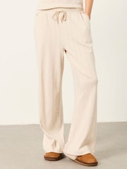 FatFace Lola Oatmeal Pointelle Wide Leg Trousers - Image 1 of 6