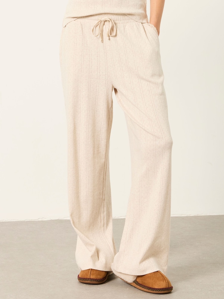 FatFace Lola Oatmeal Pointelle Wide Leg Trousers - Image 1 of 6 FatFace Lola Oatmeal Pointelle Wide Leg Trousers - Image 1 of 6