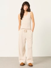 FatFace Lola Oatmeal Pointelle Wide Leg Trousers - Image 3 of 6