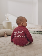 Rojo - My First Christmas Knitted Baby Cardigan (0-18mths) - Imagen 1 de 10