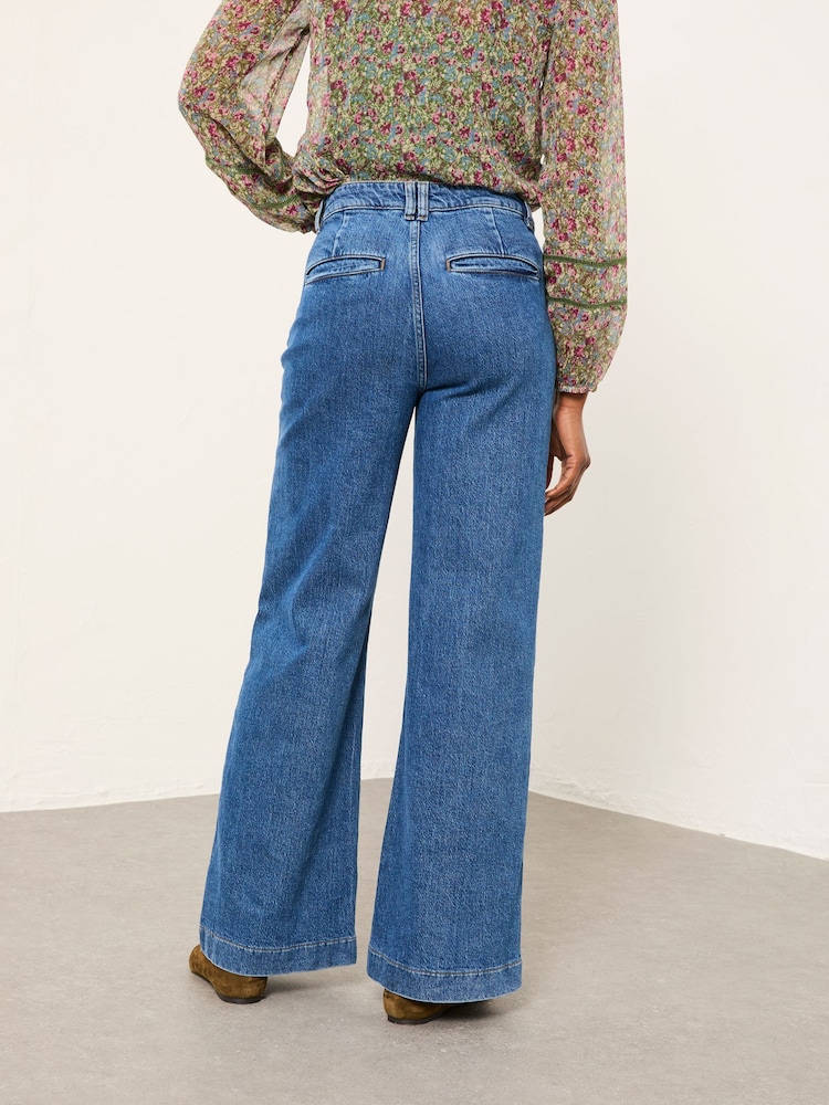 FatFace Blue Denim Patch Pocket Blue Denim Flare Jeans - Image 2 of 6
