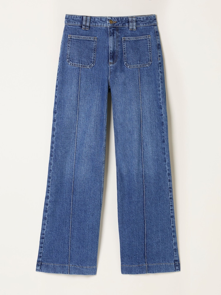 FatFace Blue Denim Patch Pocket Blue Denim Flare Jeans - Image 6 of 6