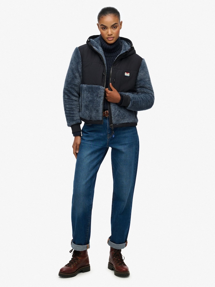 Superdry Blue Supersoft Hybrid Full Zip Jacket - Image 2 of 5 Superdry Blue Supersoft Hybrid Full Zip Jacket - Image 2 of 5