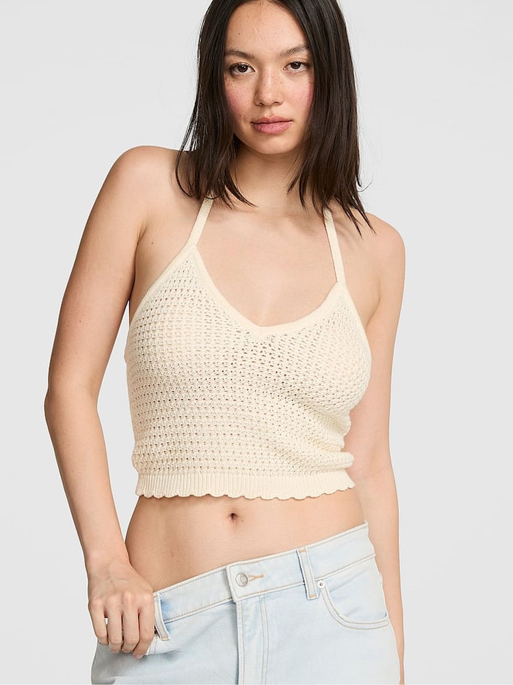 Victoria's Secret Pink Winter White Crochet Halter Top - Image 1 of 2