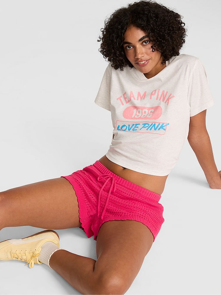 Victoria's Secret Pink Candy Pink Crochet Shorts - Image 1 of 2 Victoria's Secret Pink Candy Pink Crochet Shorts - Image 1 of 2