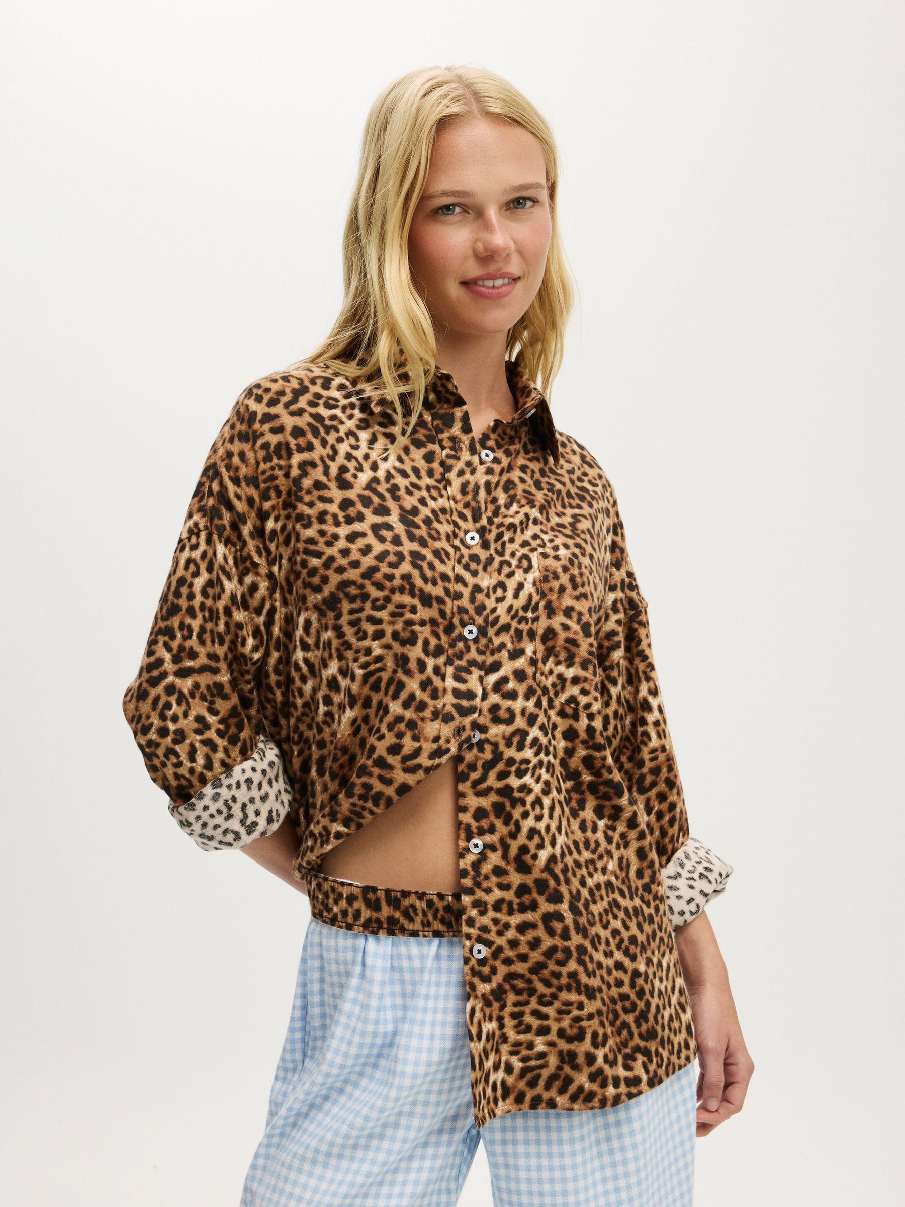 Buy Cotton On Animal Print Leopard Flannel Boyfriend Long Sleeve