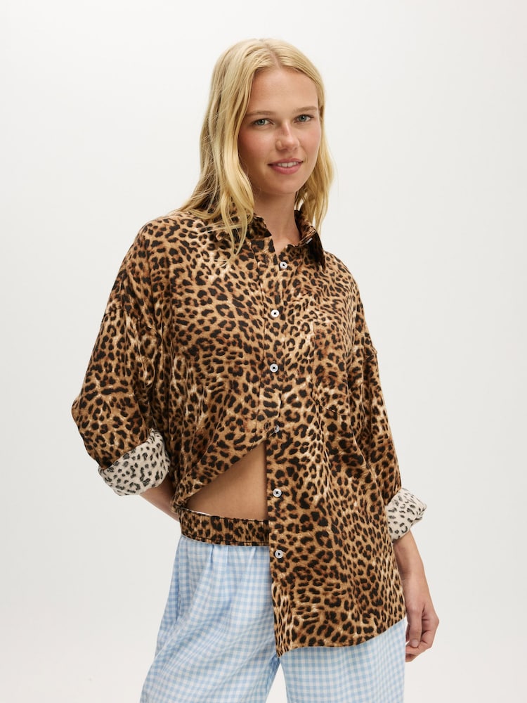 Cotton On Animal Print Flannel Boyfriend Long Sleeve Shirt - Image 1 of 4 Cotton On Animal Print Flannel Boyfriend Long Sleeve Shirt - Image 1 of 4