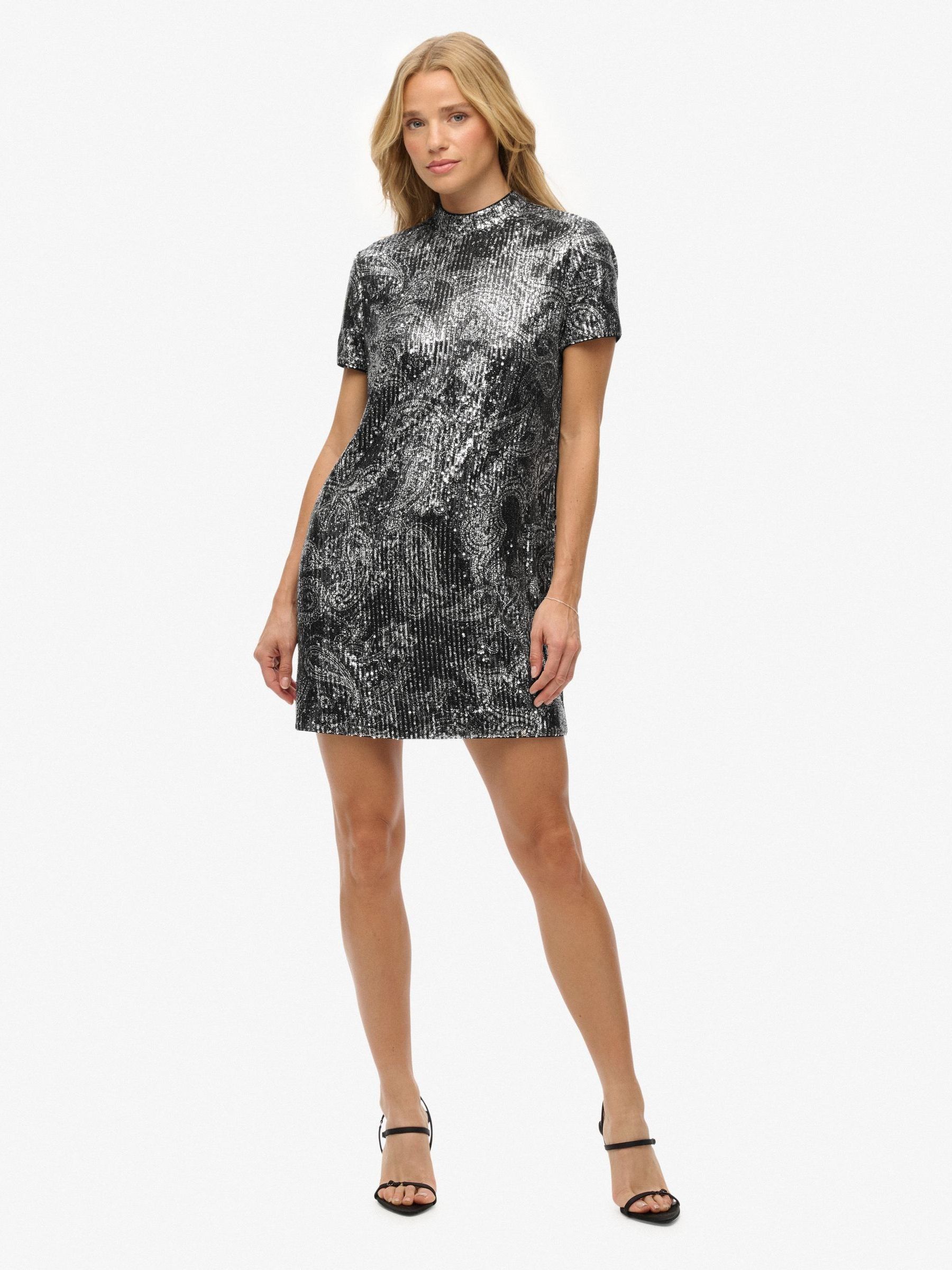 Superdry Women's Black Sequin Mini T-Shirt Dress