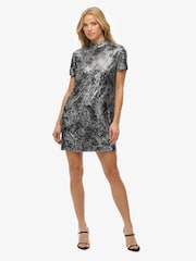 Superdry Black Sequin Mini T-Shirt Dress - Image 1 of 7