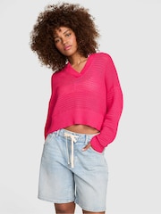 Victoria's Secret Pink Candy Pink Crochet Hoodie - Image 1 of 2