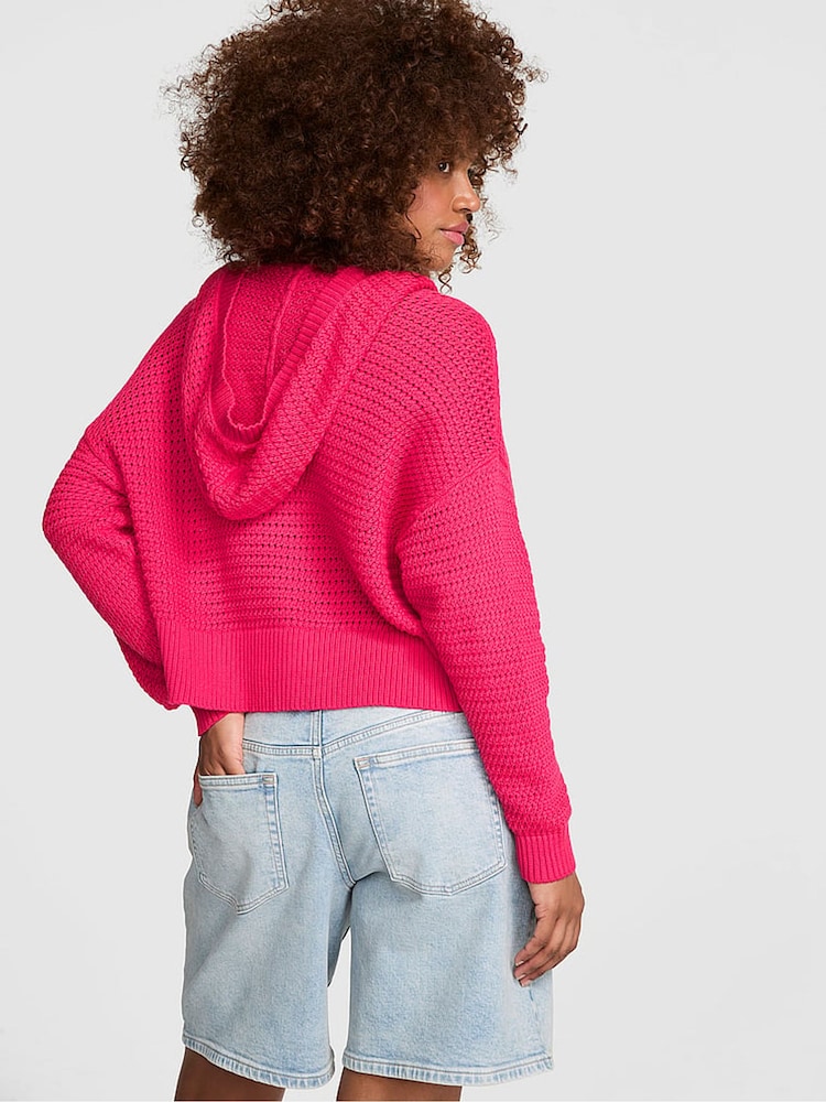 Victoria's Secret Pink Candy Pink Crochet Hoodie - Image 2 of 2 Victoria's Secret Pink Candy Pink Crochet Hoodie - Image 2 of 2