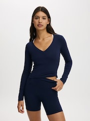 Cotton On Blue Ultra Soft Plunge Front Long Sleeve Top - Image 1 of 4