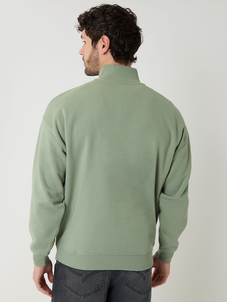 Threadbare Green Relaxed Fit Half Zip Sweatshirt - Image 2 of 5