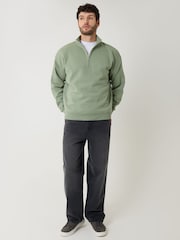 Threadbare Green Relaxed Fit Half Zip Sweatshirt - Image 3 of 5