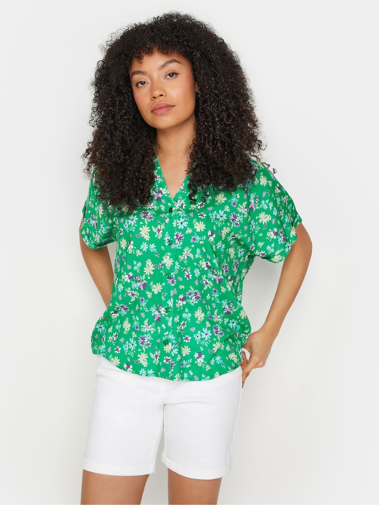 M&Co Green Ditsy Floral Print Button Through Shirt - Image 1 of 5