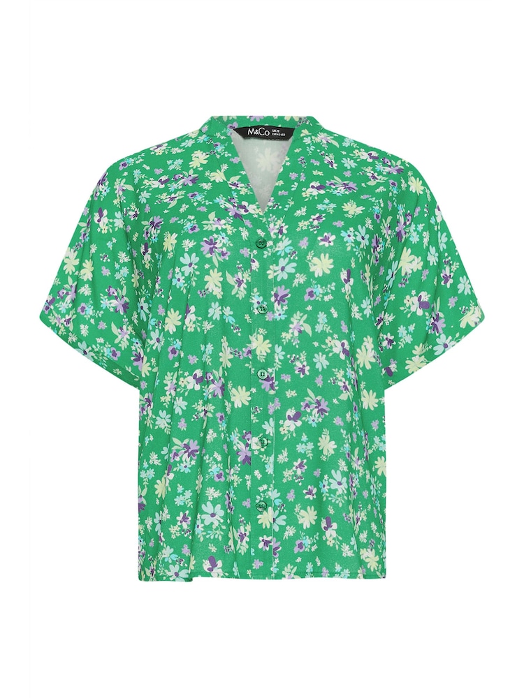 M&Co Green Ditsy Floral Print Button Through Shirt - Image 5 of 5