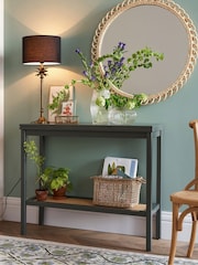 La Redoute Intérieurs Dark Khaki Gabin Solid Pine & Cane Double Level Console Table - Image 1 of 6