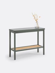 La Redoute Intérieurs Dark Khaki Gabin Solid Pine & Cane Double Level Console Table - Image 3 of 6