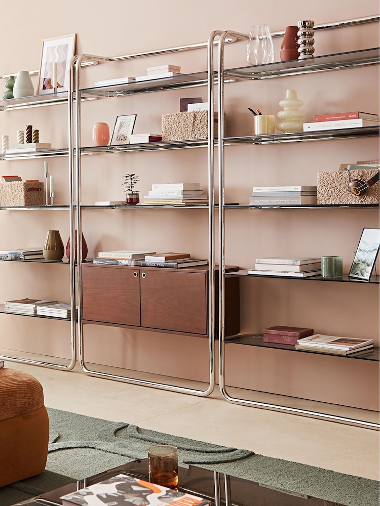 La Redoute Intérieurs Walnut Giorgio Chrome Plated Steel Shelf with Storage Unit - Image 1 of 6 La Redoute Intérieurs Walnut Giorgio Chrome Plated Steel Shelf with Storage Unit - Image 1 of 6
