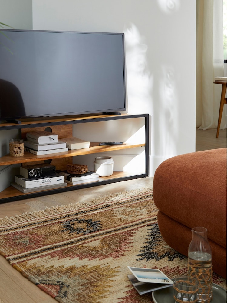 La Redoute Intérieurs Oak Hiba Industrial Solid and Steel Corner TV Unit - Image 1 of 5 La Redoute Intérieurs Oak Hiba Industrial Solid and Steel Corner TV Unit - Image 1 of 5