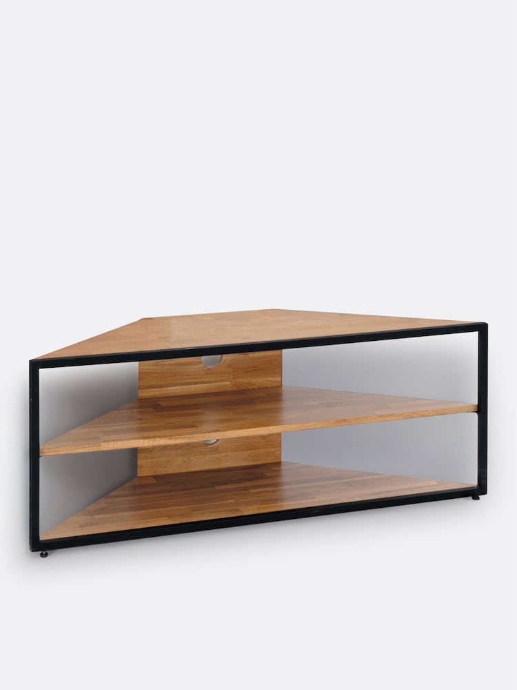 La Redoute Intérieurs Oak Hiba Industrial Solid and Steel Corner TV Unit - Image 5 of 5 La Redoute Intérieurs Oak Hiba Industrial Solid and Steel Corner TV Unit - Image 5 of 5