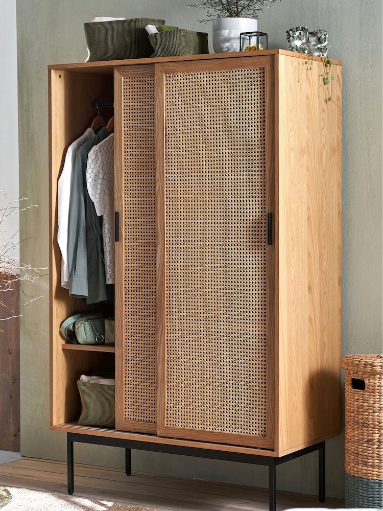 La Redoute Intérieurs Oak Waska Sliding Door & Rattan Double Wardrobe - Image 1 of 6
