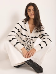 Mint Velvet White Wool Blend Bow Detail Cardigan - Image 1 of 8