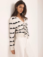 Mint Velvet White Wool Blend Bow Detail Cardigan - Image 6 of 8