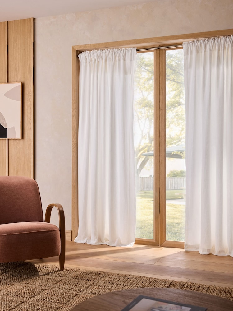 White Cotton Muslin Ruffle Top Fold Over Lined Curtain - Image 1 of 6 White Cotton Muslin Ruffle Top Fold Over Lined Curtain - Image 1 of 6