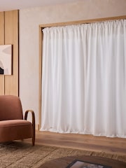 White Cotton Muslin Ruffle Top Fold Over Lined Curtain - Image 2 of 6