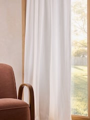 White Cotton Muslin Ruffle Top Fold Over Lined Curtain - Image 3 of 6