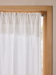White Cotton Muslin Ruffle Top Fold Over Lined Curtain - Image 4 of 6