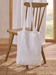 White Cotton Muslin Ruffle Top Fold Over Lined Curtain - Image 6 of 6