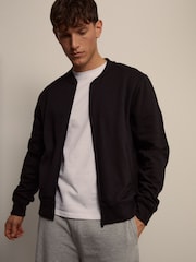 Threadbare Black Zip Through Sweat Bomber Jacket - Image 1 of 7