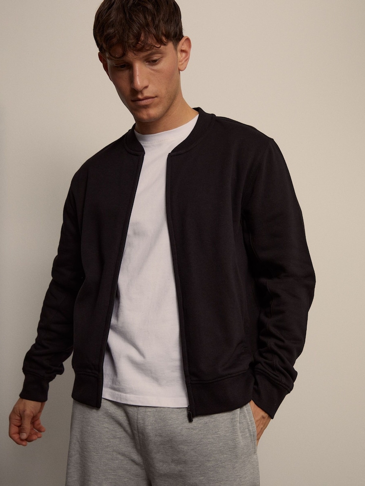 Threadbare Black Zip Through Sweat Bomber Jacket - Image 1 of 7