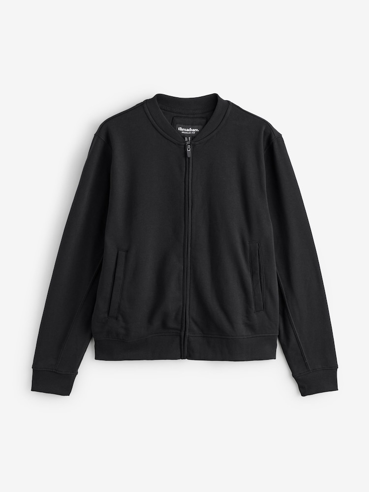Threadbare Black Zip Through Sweat Bomber Jacket - Image 7 of 7
