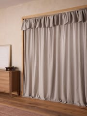 Mink Natural Cotton Muslin Ruffle Top Fold Over Lined Curtain - Image 2 of 7