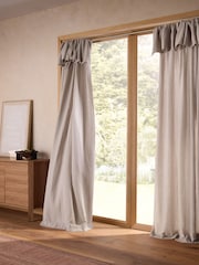 Mink Natural Cotton Muslin Ruffle Top Fold Over Lined Curtain - Image 3 of 7