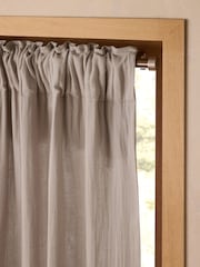 Mink Natural Cotton Muslin Ruffle Top Fold Over Lined Curtain - Image 6 of 7