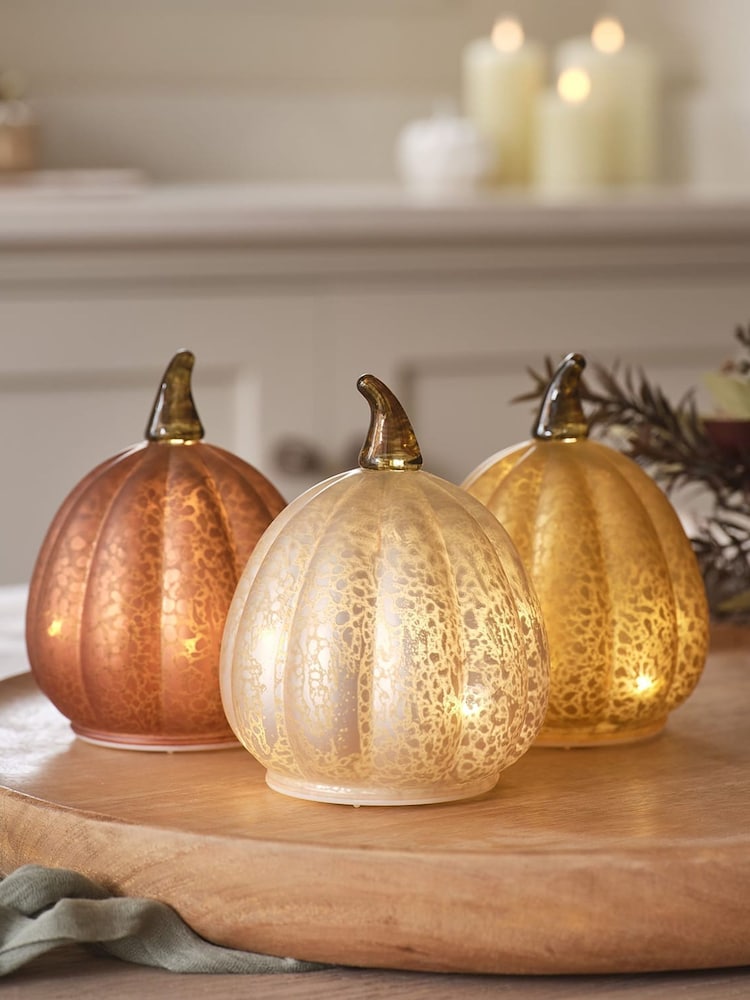 Lights4fun Multi Set of 3 Autumnal Glass Pumpkins - Image 1 of 9 Lights4fun Multi Set of 3 Autumnal Glass Pumpkins - Image 1 of 9