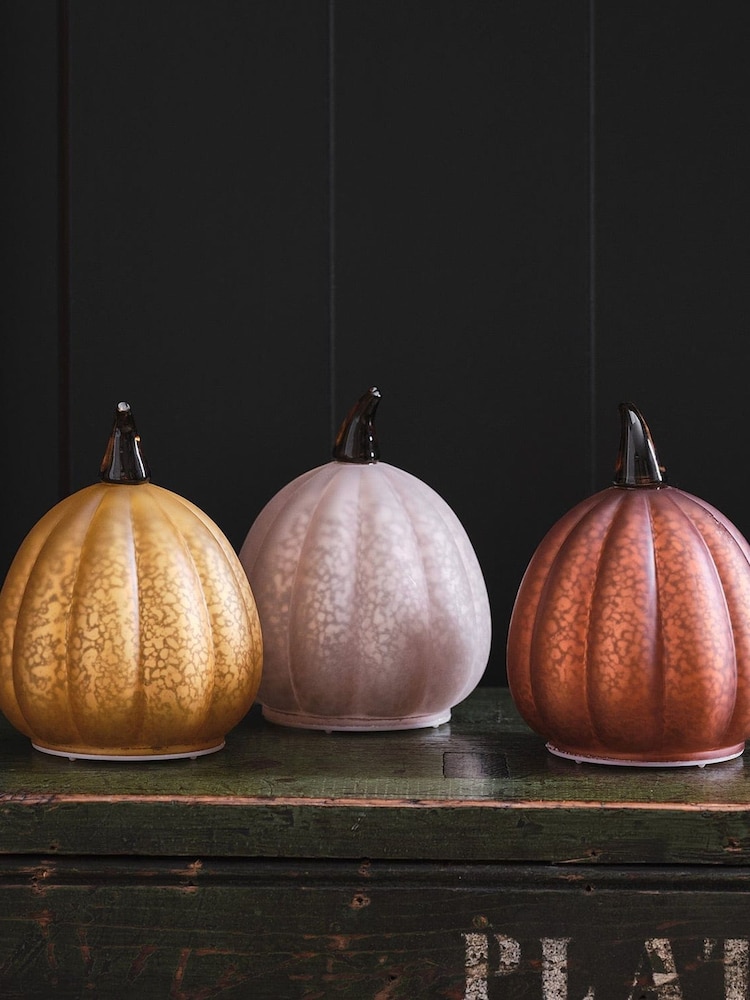 Lights4fun Multi Set of 3 Autumnal Glass Pumpkins - Image 9 of 9 Lights4fun Multi Set of 3 Autumnal Glass Pumpkins - Image 9 of 9