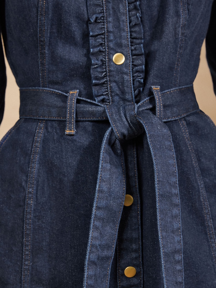 Love & Roses Dark Blue Rinse 3/4 Sleeve Denim Midi Dress - Image 5 of 5
