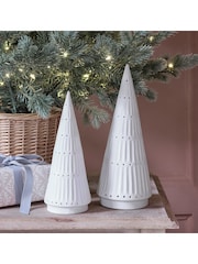 Lights4fun Set of 2 White LED Ceramic Christmas Tree Decorations - Image 2 of 2