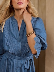 Love & Roses Mid Blue Broderie Detail Midi Dress - Image 2 of 5