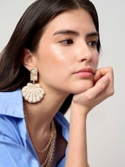 Aela Gold Tone Beaded Shell Drop Earrings - Image 1 of 3